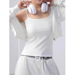 辣妹純色細肩帶吊帶女夏季基礎款螺紋外穿背心高彈力內搭修身上衣