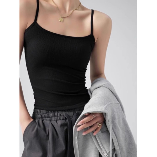 辣妹純色細肩帶吊帶女夏季基礎款螺紋外穿背心高彈力內搭修身上衣