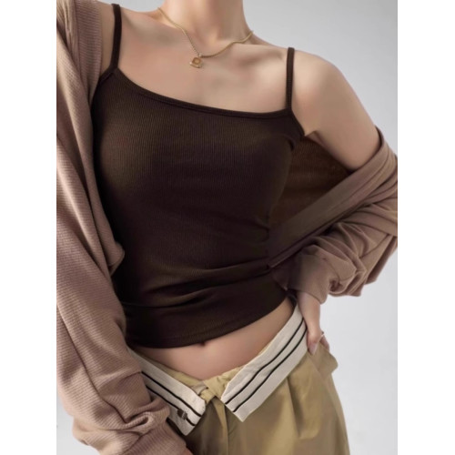 辣妹純色細肩帶吊帶女夏季基礎款螺紋外穿背心高彈力內搭修身上衣