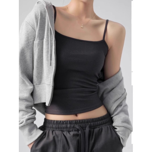 辣妹純色細肩帶吊帶女夏季基礎款螺紋外穿背心高彈力內搭修身上衣