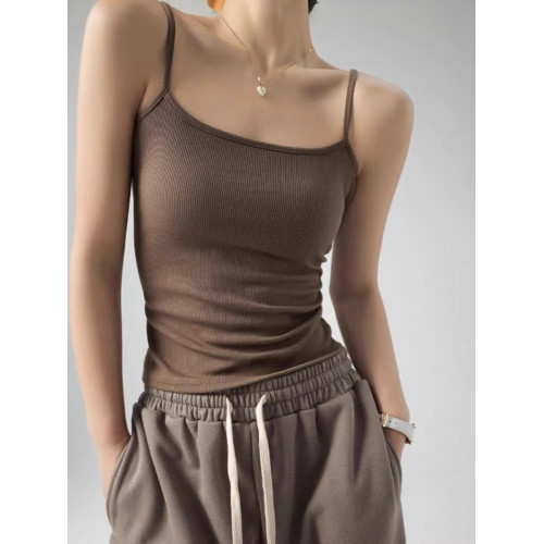 辣妹純色細肩帶吊帶女夏季基礎款螺紋外穿背心高彈力內搭修身上衣