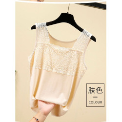莫代爾棉背心打底內搭女春夏蕾絲花邊新款彈力薄款無袖上衣大碼