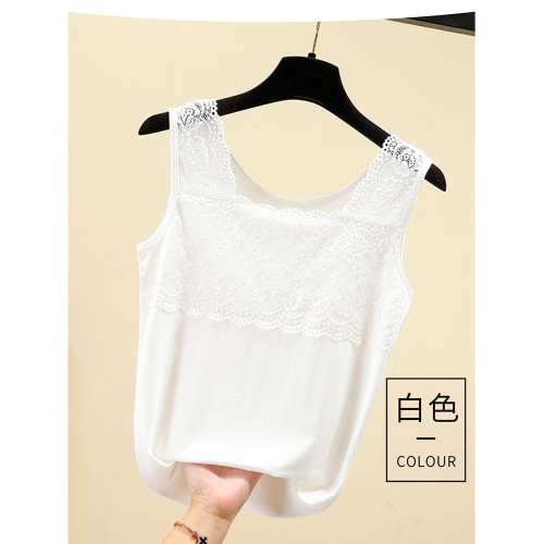 莫代爾棉背心打底內搭女春夏蕾絲花邊新款彈力薄款無袖上衣大碼
