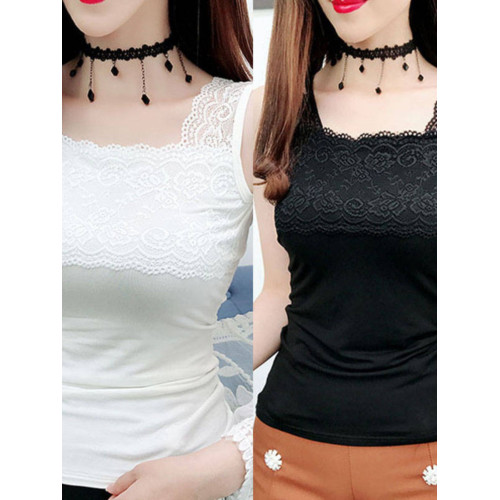 莫代爾棉背心打底內搭女春夏蕾絲花邊新款彈力薄款無袖上衣大碼