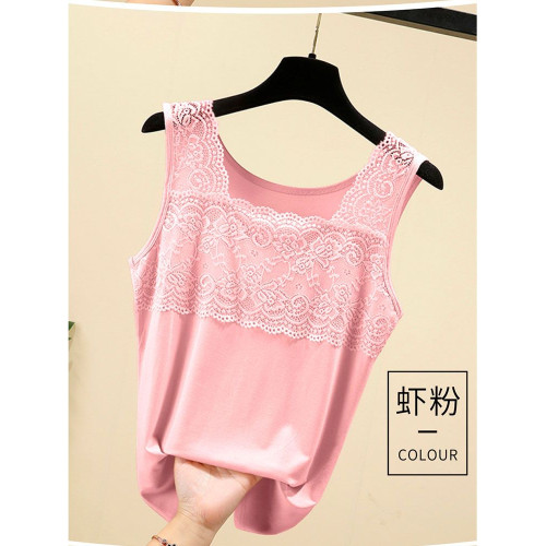 莫代爾棉背心打底內搭女春夏蕾絲花邊新款彈力薄款無袖上衣大碼