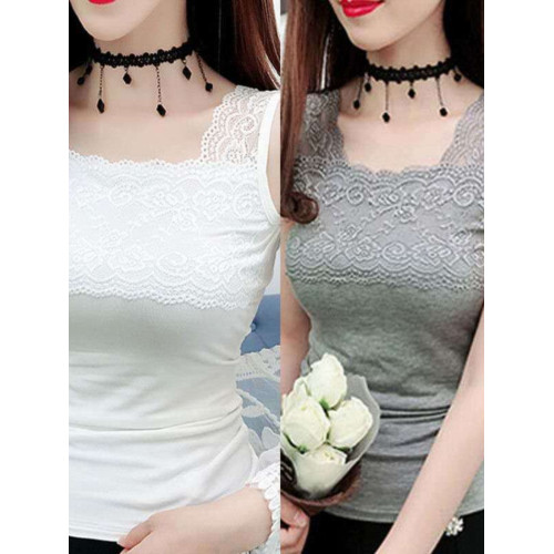 莫代爾棉背心打底內搭女春夏蕾絲花邊新款彈力薄款無袖上衣大碼