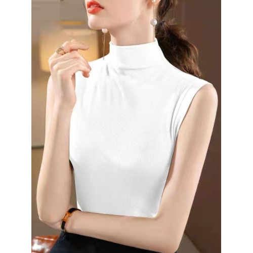 莫代爾半高領無袖背心女春秋季新款大碼修身內搭百搭打底衫上衣