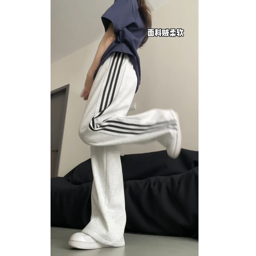 白灰色側條紋兩穿運動褲女春夏季2025新款韓系學院風休閒束腳衛褲