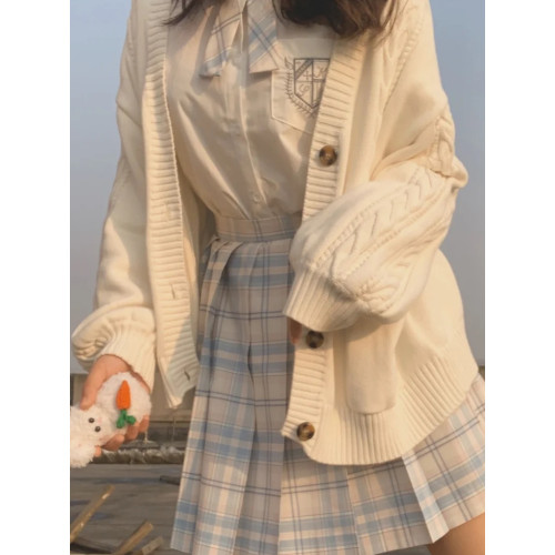 【半袋麻豆】原創日系JK製服學院風清新針織外套寬V領開衫毛衣女 【半袋麻豆】原創日系JK製服學院風清新針織外套寬V領開衫毛衣女