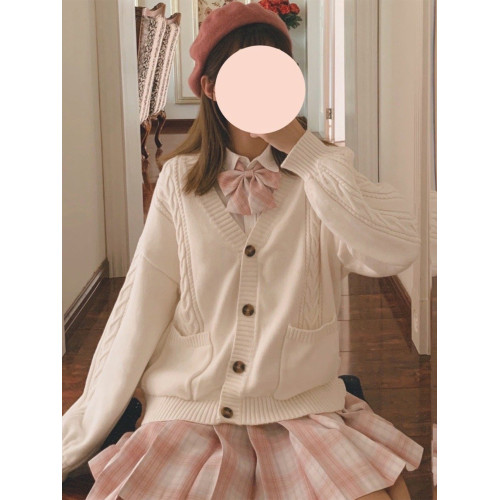 【半袋麻豆】原創日系JK製服學院風清新針織外套寬V領開衫毛衣女 【半袋麻豆】原創日系JK製服學院風清新針織外套寬V領開衫毛衣女