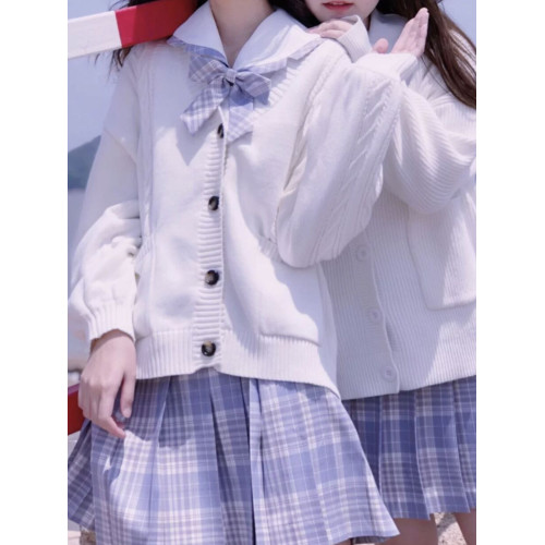 【半袋麻豆】原創日系JK製服學院風清新針織外套寬V領開衫毛衣女 【半袋麻豆】原創日系JK製服學院風清新針織外套寬V領開衫毛衣女