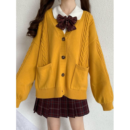 【半袋麻豆】原創日系JK製服學院風清新針織外套寬V領開衫毛衣女 【半袋麻豆】原創日系JK製服學院風清新針織外套寬V領開衫毛衣女