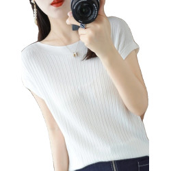 薄款冰絲短袖針織T恤女寬松一字領背心夏季新款套頭百搭打底衫