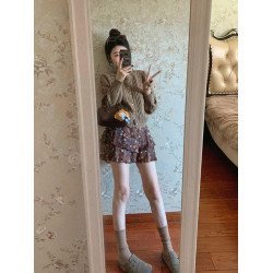 復古棕色粗條麻花紋理軟糯開衫毛衣女秋季新款修身厚實外搭上衣潮