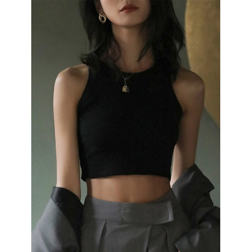 白色背心女夏季內搭螺紋無袖吊帶短款帶胸墊打底針織上衣外穿2025