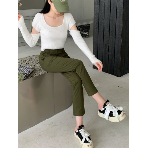 春秋小腳9分女褲直筒休閒褲子修身職業長褲純棉顯瘦工裝九分褲女 春秋小腳9分女褲直筒休閒褲子修身職業長褲純棉顯瘦工裝九分褲女