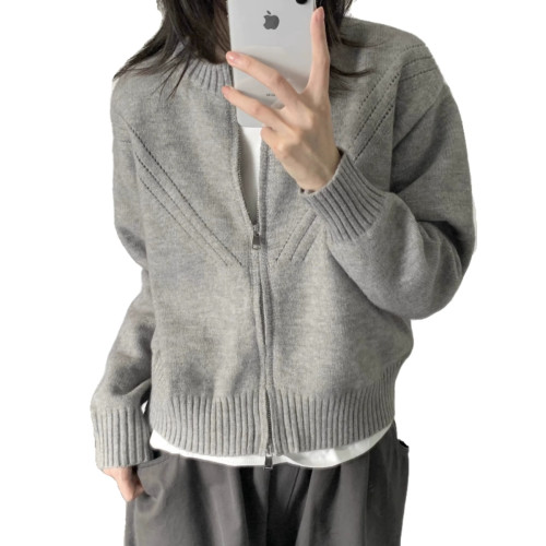 日系復古軟糯慵懶拉鍊毛衣針織衫外套女2025新款春秋寬松短款上衣