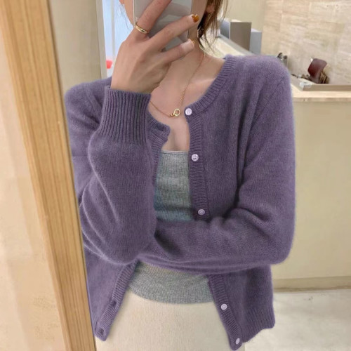 超火溫柔風短款外套打底內搭設計感小衆浣熊毛針織開衫女毛衣秋冬