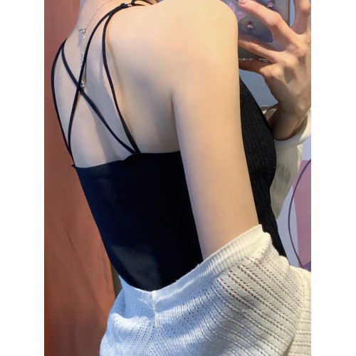 四季顯瘦打底吊帶背心內搭外穿美背內衣文胸一體墊白色長款女百搭
