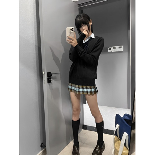 秋冬JK製服套頭毛衣女日系學院風純色V領針織衫內搭上衣長袖外套 秋冬JK製服套頭毛衣女日系學院風純色V領針織衫內搭上衣長袖外套