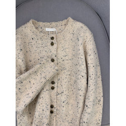 秋季新款圓領花點針織開衫寬松顯瘦設計感小香風短款毛衣女外套