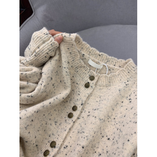 秋季新款圓領花點針織開衫寬松顯瘦設計感小香風短款毛衣女外套