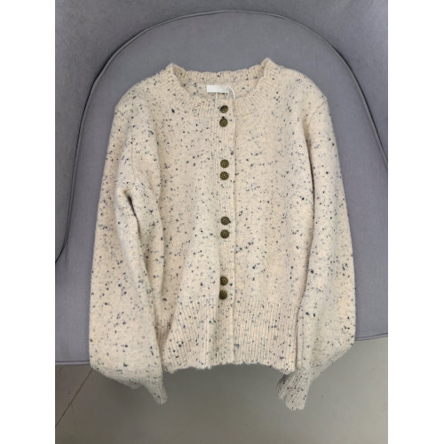 秋季新款圓領花點針織開衫寬松顯瘦設計感小香風短款毛衣女外套