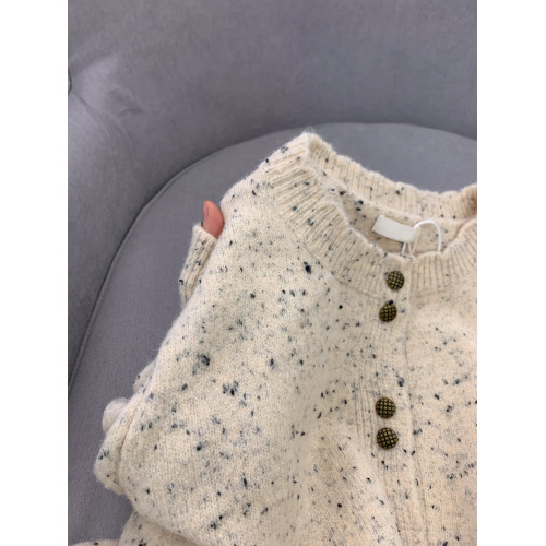 秋季新款圓領花點針織開衫寬松顯瘦設計感小香風短款毛衣女外套