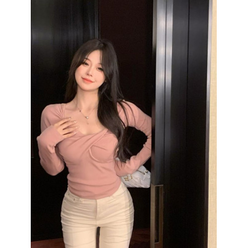 V領長袖打底針織衫女秋冬薄款扭結辣妹新款緊身顯瘦內搭上衣ins潮 V領長袖打底針織衫女秋冬薄款扭結辣妹新款緊身顯瘦內搭上衣ins潮