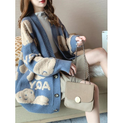 慵懶風寬松開衫女針織衫上衣外穿春秋新款2025設計感加厚毛衣外套