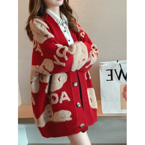 慵懶風寬松開衫女針織衫上衣外穿春秋新款2025設計感加厚毛衣外套