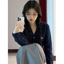 學院風麻花針織開衫女春秋高級感修身小個子短款內搭辣妹毛衣外套