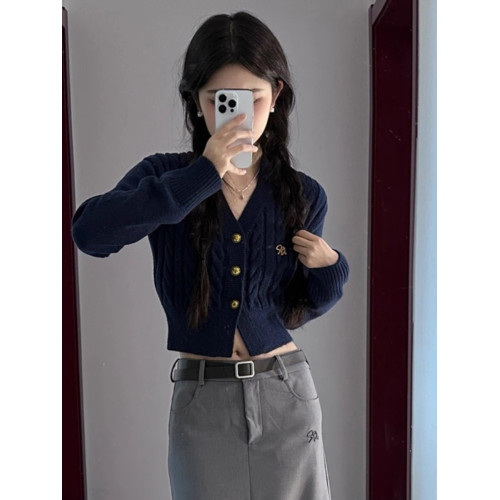 學院風麻花針織開衫女春秋高級感修身小個子短款內搭辣妹毛衣外套