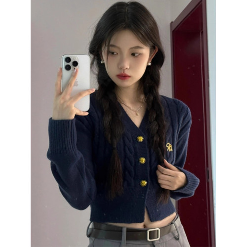 學院風麻花針織開衫女春秋高級感修身小個子短款內搭辣妹毛衣外套