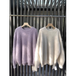 奶fufu溫柔風浣熊絨紫色毛衣女2025秋冬內搭羊毛打底針織上衣加厚