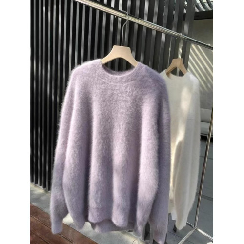 奶fufu溫柔風浣熊絨紫色毛衣女2025秋冬內搭羊毛打底針織上衣加厚