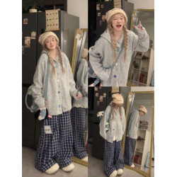 韓系軟糯高級感針織毛衣外套女秋冬季寬松連帽加厚慵懶風開衫上衣