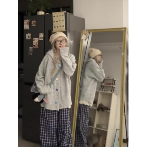 韓系軟糯高級感針織毛衣外套女秋冬季寬松連帽加厚慵懶風開衫上衣