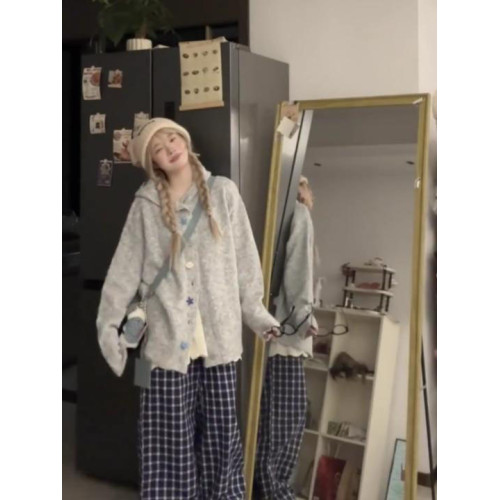 韓系軟糯高級感針織毛衣外套女秋冬季寬松連帽加厚慵懶風開衫上衣