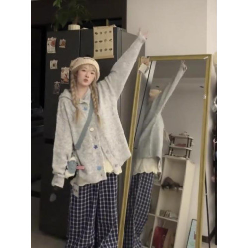 韓系軟糯高級感針織毛衣外套女秋冬季寬松連帽加厚慵懶風開衫上衣