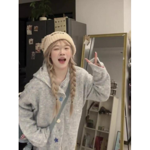 韓系軟糯高級感針織毛衣外套女秋冬季寬松連帽加厚慵懶風開衫上衣