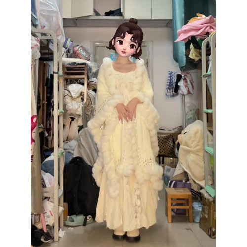 慵懶麻花針織環保毛毛球披肩外套秋冬2024新款鬭篷披肩毛衣外套女