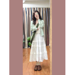 綠色花邊設計感針織毛衣開衫女2025新款秋春文藝復古慵懶外套上衣