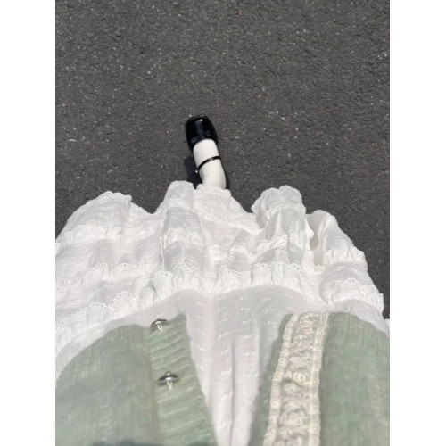 綠色花邊設計感針織毛衣開衫女2025新款秋春文藝復古慵懶外套上衣