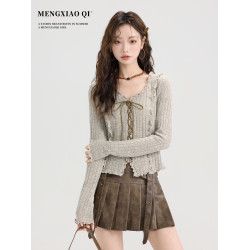 矇小柒美拉德長袖針織衫女裝秋季復古辣妹修身打底衫內搭上衣別致