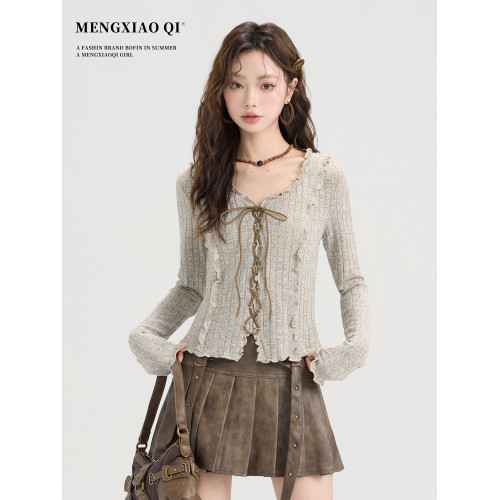 矇小柒美拉德長袖針織衫女裝秋季復古辣妹修身打底衫內搭上衣別致