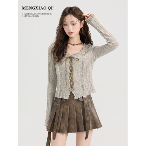 矇小柒美拉德長袖針織衫女裝秋季復古辣妹修身打底衫內搭上衣別致