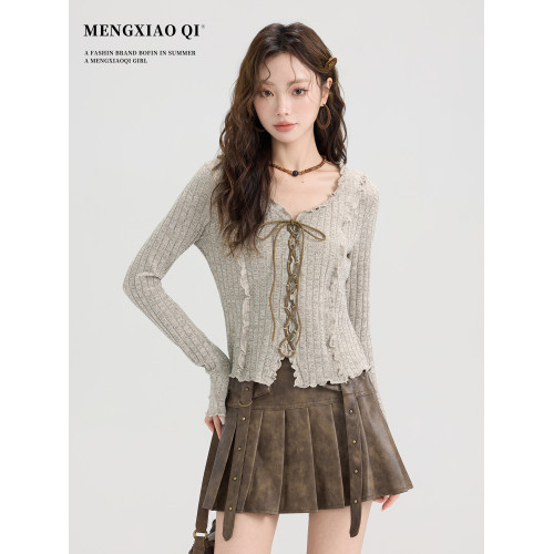 矇小柒美拉德長袖針織衫女裝秋季復古辣妹修身打底衫內搭上衣別致