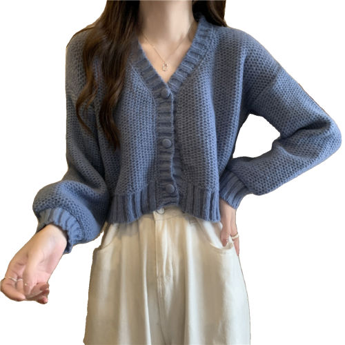 2026秋冬季針織開衫短款毛衣女小個子v領寬鬆慵嬾風長袖外套上衣