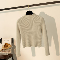 小個子加厚秋冬針織打底羊毛衫女緊身內搭套頭短款半高領修身毛衣